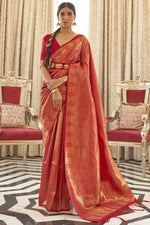 Load image into Gallery viewer, Red Color Art Silk Fabric Sangeet Wear Saree With Weaving Work
