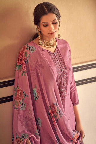 Cotton Silk Fabric Pink Color Festival Wear Classic Salwar Suit With Embroidered Work