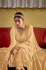 Load image into Gallery viewer, Viscose Fabric Cream Color Festive Wear Elegant Palazzo Suit With Embroidered Work

