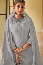 Load image into Gallery viewer, Charming Grey Color Festive Wear Viscose Fabric Palazzo Suit With Embroidered Work
