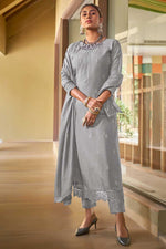 Load image into Gallery viewer, Charming Grey Color Festive Wear Viscose Fabric Palazzo Suit With Embroidered Work
