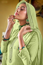 Load image into Gallery viewer, Green Color Festive Wear Viscose Fabric Palazzo Suit With Splendid Embroidered Work
