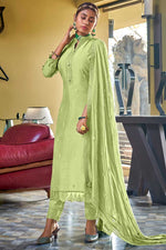 Load image into Gallery viewer, Green Color Festive Wear Viscose Fabric Palazzo Suit With Splendid Embroidered Work
