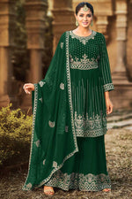 Load image into Gallery viewer, Function Weare Green Color Georgette Fabric Vivacious Palazzo Suit Featuring Asmita Sood With Embroidered Work
