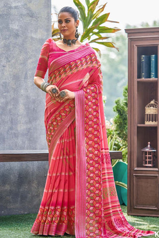 Pink Color Linen Fabric Beguiling Saree With Printed Work In Casual Wear