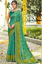 Load image into Gallery viewer, Casual Wear Sea Green Color Printed Work Precious Saree In Chiffon Fabric
