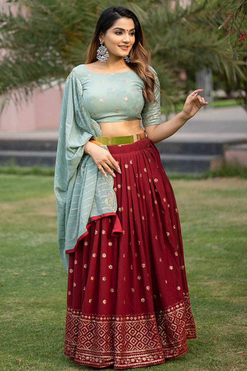 Function Wear Trendy Maroon Color Lehenga In Georgette Fabric