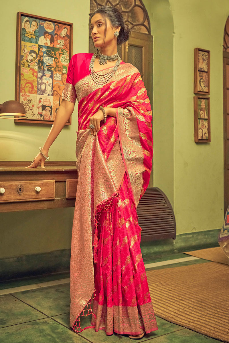 Radiant Rani Color Weaving Designs Banarasi Style Silk Saree