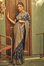 Load image into Gallery viewer, Grey Color Engaging Weaving Work Banarasi Style Silk Saree

