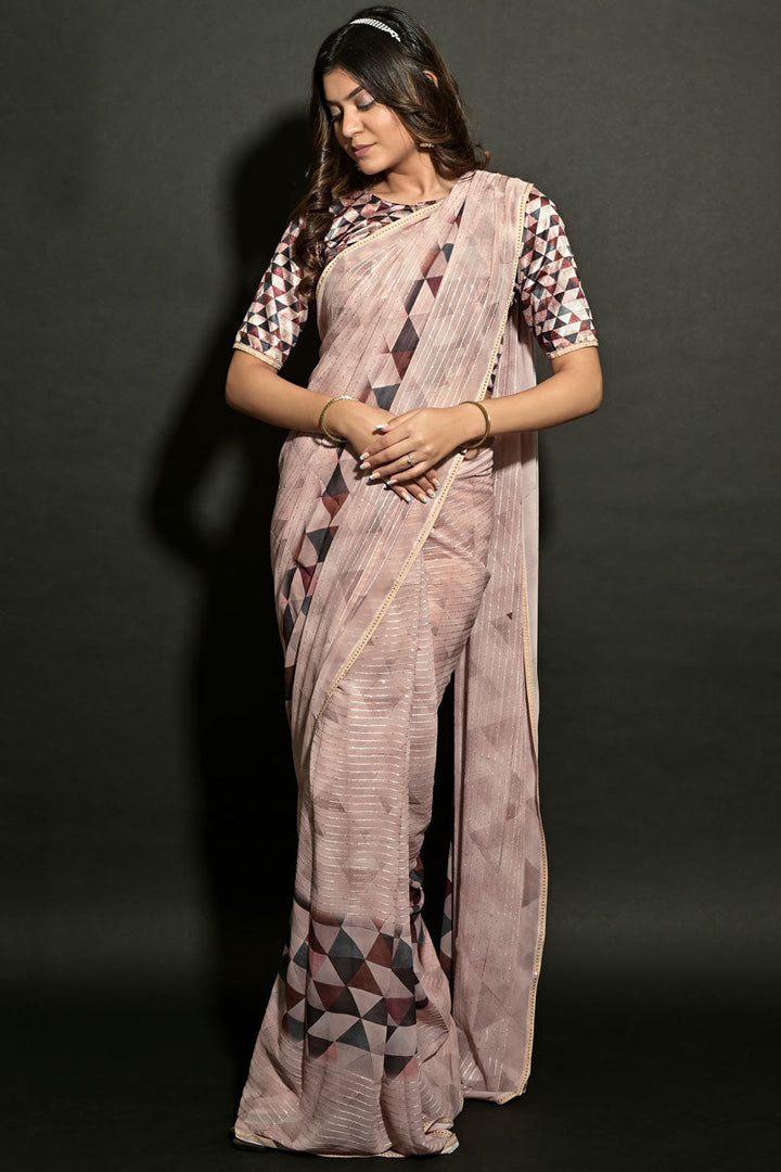 Beige Color Georgette Fabric Function Wear Ravishing Printed Saree