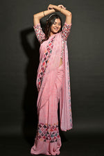 Load image into Gallery viewer, Function Wear Pink Color Georgette Fabric Vintage Printed Saree
