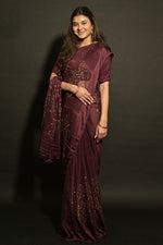 Load image into Gallery viewer, Fancy Fabric Wine Color Weaving Work Party Look Engrossing Saree
