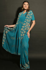Load image into Gallery viewer, Cyan Color Party Wear Blazing Printed Saree In Brasso Fabric
