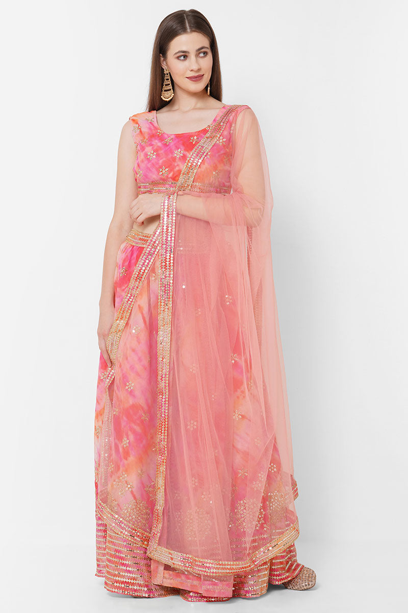 Pink Color Georgette Fabric Charming Lehenga With Sequins Work