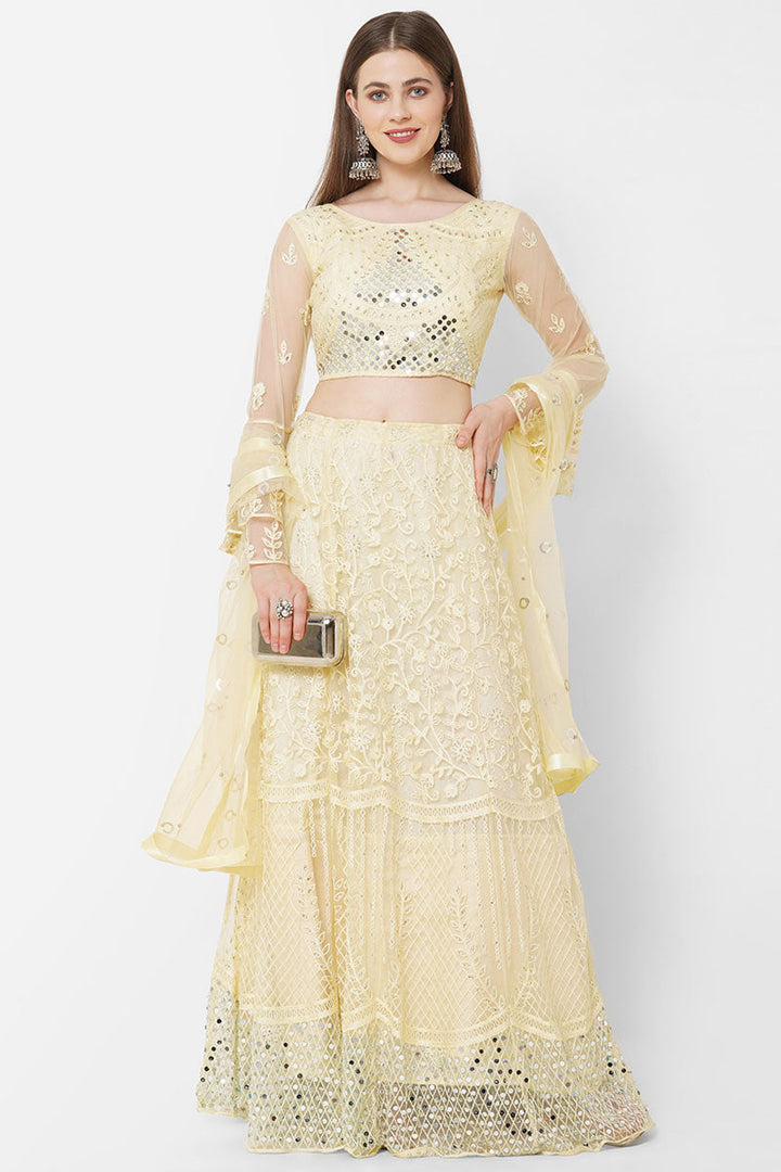Yellow Color Net Fabric Dazzling Lehenga With Sequins Work
