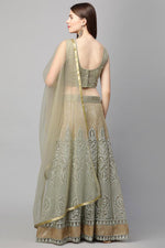 Load image into Gallery viewer, Net Fabric Olive Color Sensational Embroidered Lehenga
