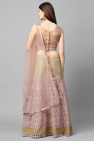 Exquisite Embroidered Net Fabric Lehenga In Pink Color