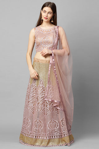 Exquisite Embroidered Net Fabric Lehenga In Pink Color