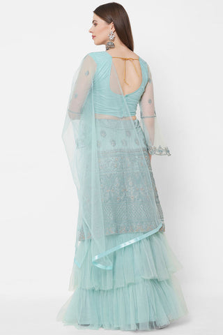 Light Cyan Color Net Fabric Provocative Embroidered Lehenga