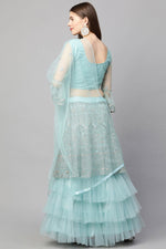 Load image into Gallery viewer, Fascinating Embroidered Light Cyan Color Lehenga In Net Fabric
