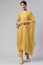 Load image into Gallery viewer, Fascinating Embroidered Work Yellow Color Cotton Salwar Suit
