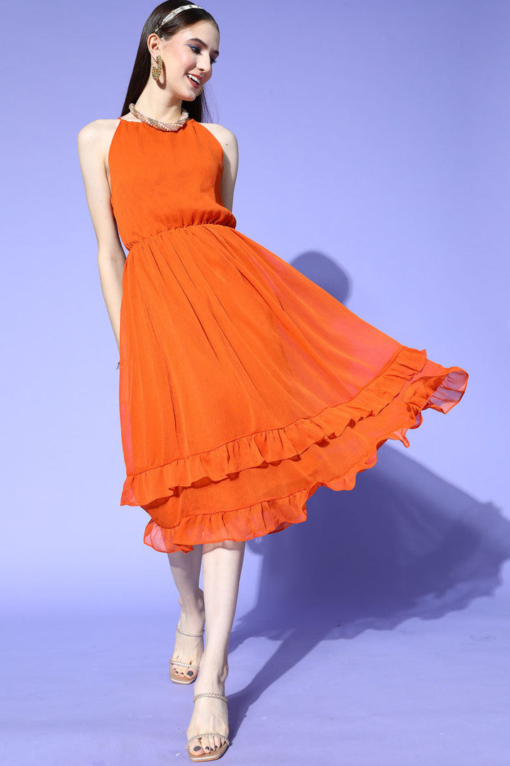 Classic Orange Color Party Look Kurti In Chiffon Fabric