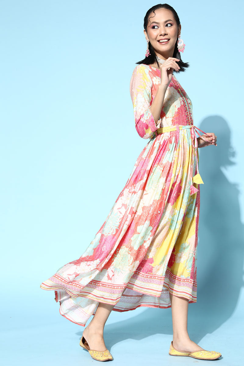 Marvelous Art Silk Fabric Party Look Kurti In Multi Color