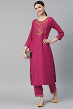Load image into Gallery viewer, Fancy Fabric Pink Color Embroidered Spectacular Kurti With Bottom
