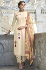 Load image into Gallery viewer, Alluring Rayon Fabric Cream Color Asmita Sood Salwar Suit
