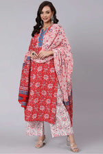 Load image into Gallery viewer, Cotton Fabric Red Color Printed Work Brilliant Salwar Suit
