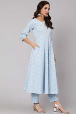 Load image into Gallery viewer, Light Cyan Color Cotton Fabric Glorious Salwar Suit With Printed Work
