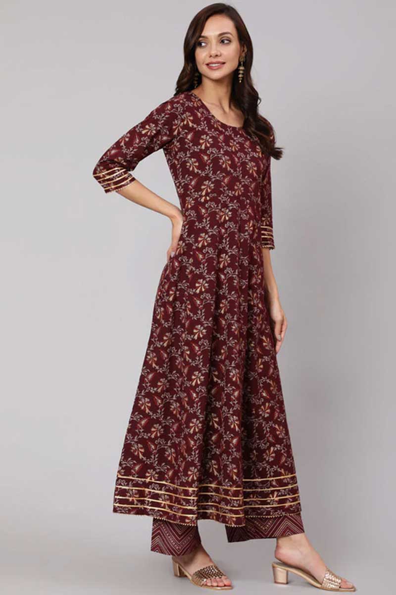 Cotton Fabric Maroon Color Gorgeous Salwar Suit With Printed Work