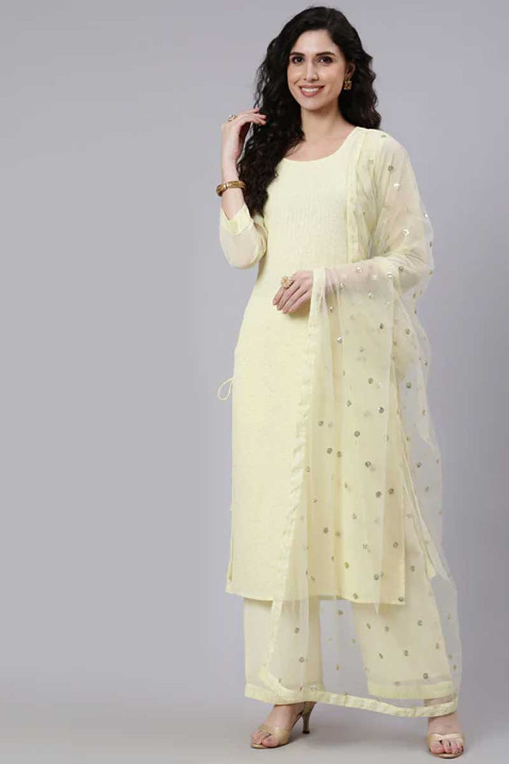 Yellow Color Georgette Fabric Awesome Palazzo Suit