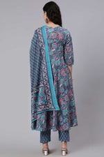 Load image into Gallery viewer, Cotton Fabric Beatific Anarkali Suit In Teal Color
