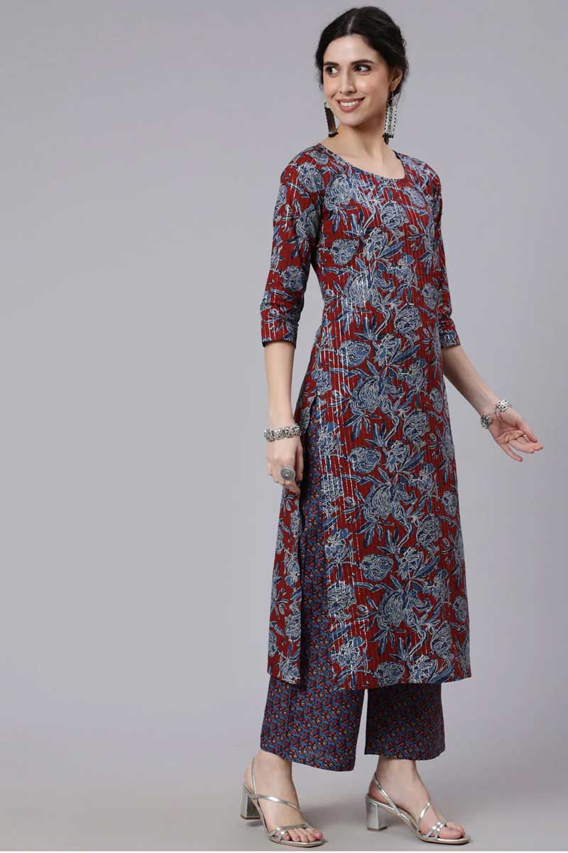 Maroon Color Cotton Fabric Alluring Palazzo Suit | Buy Online India