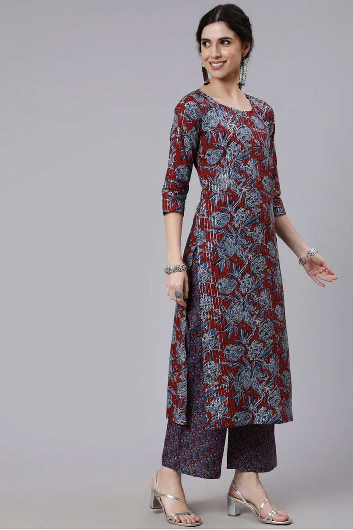 Maroon Color Cotton Fabric Alluring Palazzo Suit