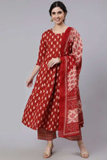 Load image into Gallery viewer, Cotton Fabric Red Color Elegant Palazzo Suit
