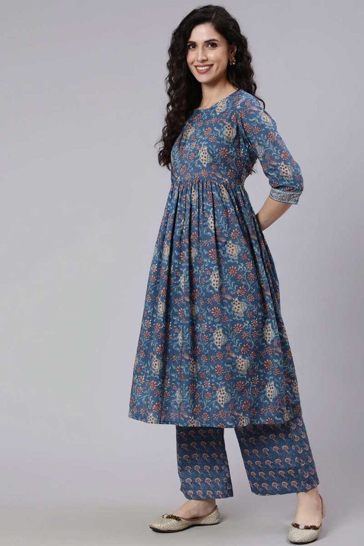 Cotton Fabric Blue Color Winsome Palazzo Suit