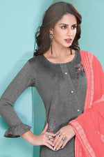 Load image into Gallery viewer, Cotton Fabric Lovely Grey Color Salwar Suit With Pink Dupatta

