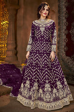 Load image into Gallery viewer, Net Fabric Party Style Anarkali Suit In Purple Color

