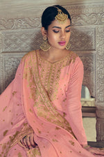 Load image into Gallery viewer, Reception Wear Art Silk Fabric Peach Color Weaving Work Palazzo Suit
