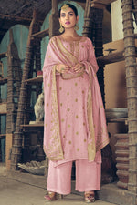 Load image into Gallery viewer, Pink Color Function Wear Weaving Work Art Silk Fabric Palazzo Suit
