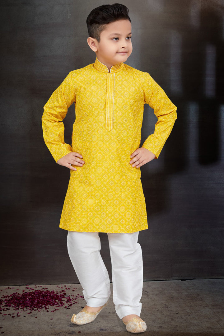 Yellow Color Function Wear Boys Readymade Kurta Pyjama