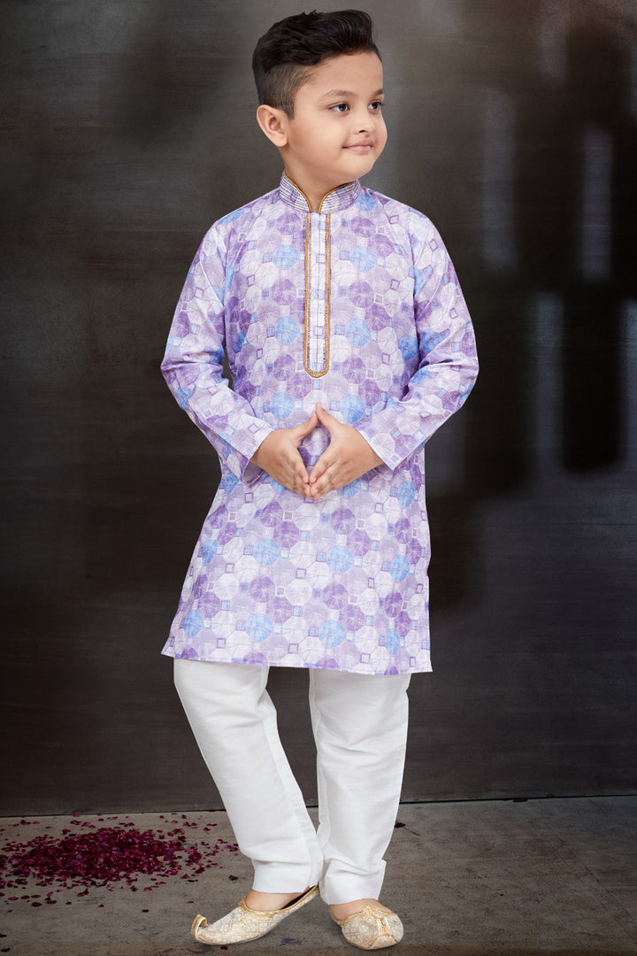 Sangeet Function Wear Lavender Color Readymade Kurta Pyjama For Boys