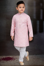 Load image into Gallery viewer, Traditional Wear Cotton Fabric Fancy Readymade Kurta Pyjama For Boys In Pink Color