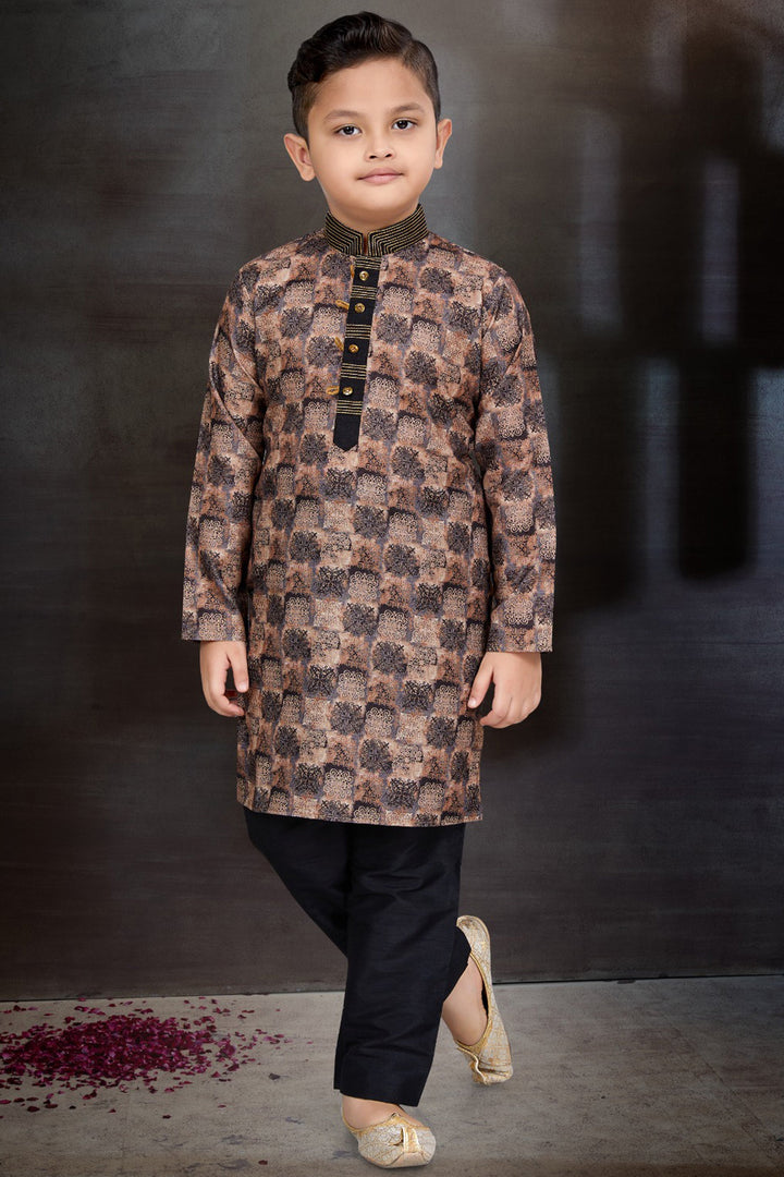 Occasion Wear Cotton Brown Color Trendy Readymade Kurta Pyjama For Boys