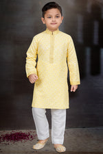 Load image into Gallery viewer, Yellow Occasion Wear Cotton Fabric Designer Readymade Kurta Pyjama For Boys