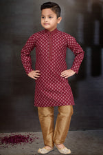 Load image into Gallery viewer, Occasion Wear Cotton Fabric Designer Readymade Kurta Pyjama For Boys In Maroon