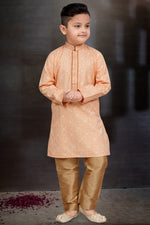 Load image into Gallery viewer, Peach Cotton Fabric Sangeet Function Wear Boys Designer Readymade Kurta Pyjama