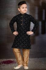 Load image into Gallery viewer, Sangeet Function Wear Black Cotton Stylish Readymade Kurta Pyjama For Boys
